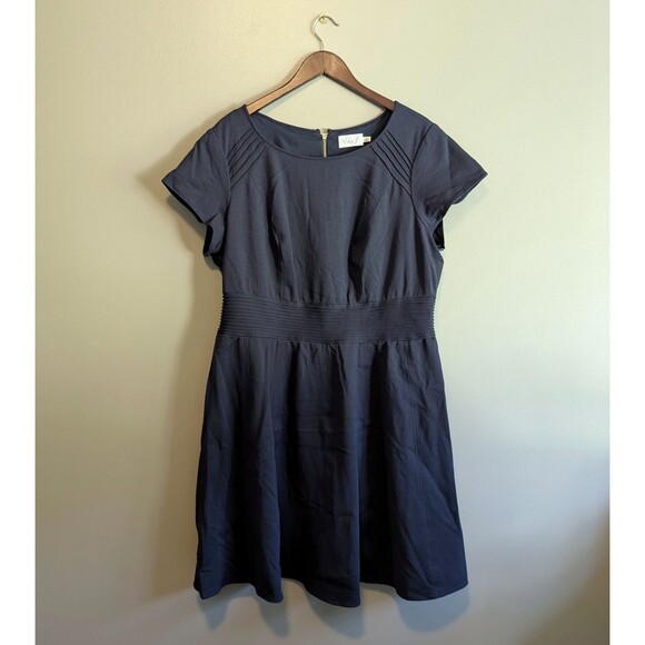 Eliza J Size 18W Sleeveless Dress Womens A Line Navy Blue Zipper Stretch Fabric - Picture 1 of 4